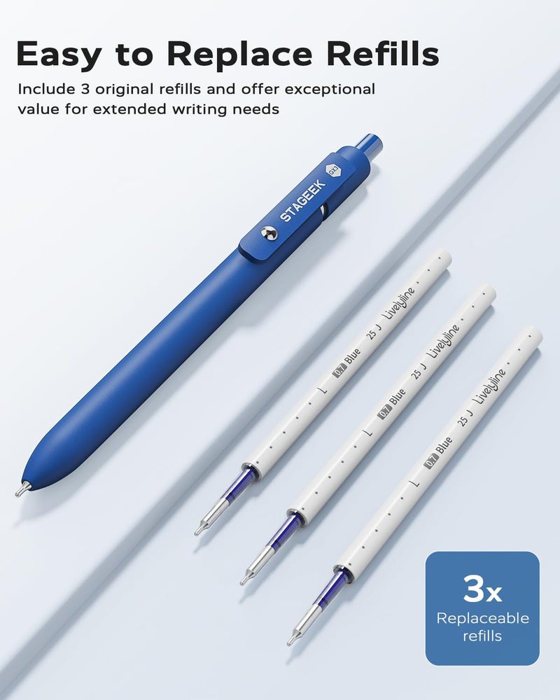 STAGEEK Blue Gel Pens GX3, 6Pcs Quick Dry Blue Ink Pens with 3 Extra Refills, Fine Point Retractable Smooth Writing Pens for Journaling, Office, Note Taking, School Supplies, Nurse Aesthetic(Blue) - Image 2