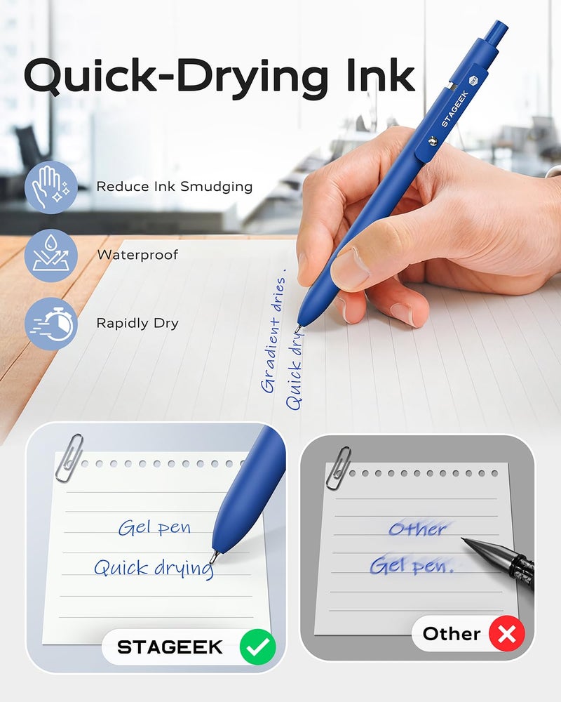 STAGEEK Blue Gel Pens GX3, 6Pcs Quick Dry Blue Ink Pens with 3 Extra Refills, Fine Point Retractable Smooth Writing Pens for Journaling, Office, Note Taking, School Supplies, Nurse Aesthetic(Blue) - Image 4