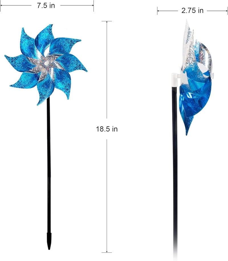 Hausse 10 Pack Reflective Pinwheels with Stakes, Extra Sparkly Pin Wheel for Garden Decor, Bird Repellent Devices Deterrent to Scare Birds Away from Yard Patio Farm, Blue - Image 2