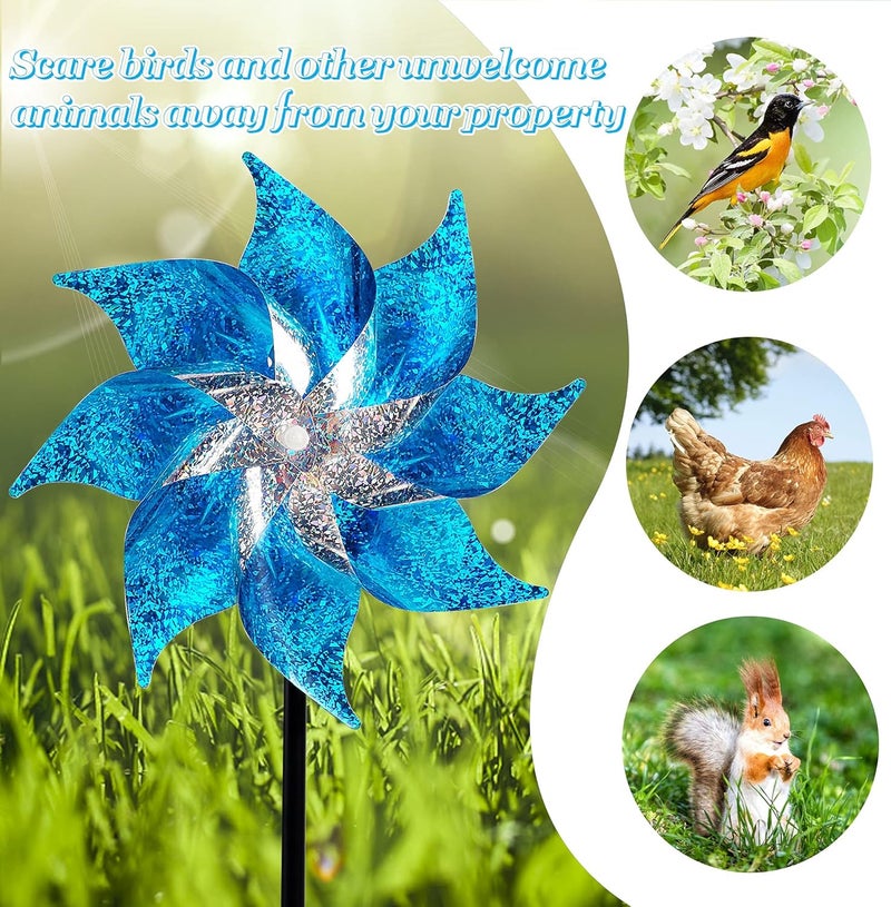 Hausse 10 Pack Reflective Pinwheels with Stakes, Extra Sparkly Pin Wheel for Garden Decor, Bird Repellent Devices Deterrent to Scare Birds Away from Yard Patio Farm, Blue - Image 3