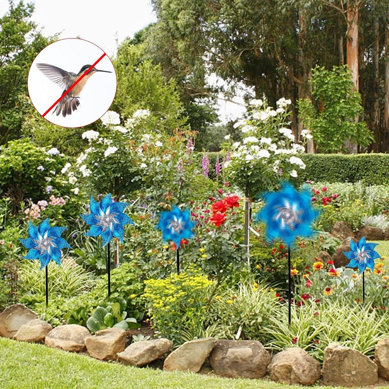 Hausse 10 Pack Reflective Pinwheels with Stakes, Extra Sparkly Pin Wheel for Garden Decor, Bird Repellent Devices Deterrent to Scare Birds Away from Yard Patio Farm, Blue - Image 5