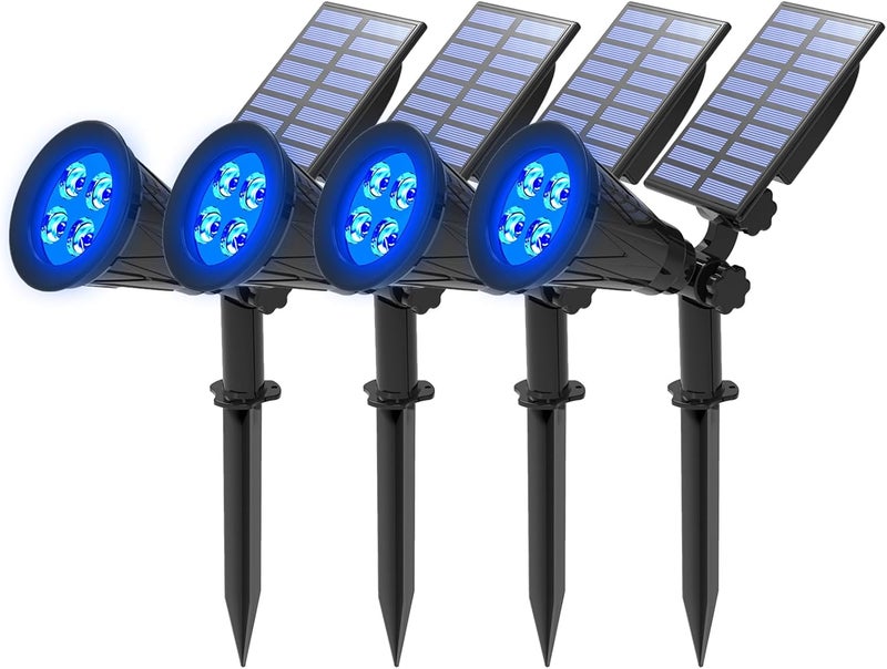 T-SUNUS Christmas Solar Landscape Spotlights Outdoor IP65 Waterproof Blue Spot Lights Outside Auto On/Off Yard Lighting 2 Modes for Tree Driveway Garden Flag Pond Pool Statue Backyard Halloween 4 Pack - Image 1