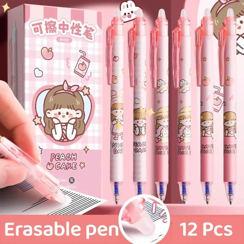 DEOXY 12Pcs Retractable Erasable Gel Pens, 0.5 mm Fine Point Smooth Writing Eraser Pen, Quick Drying Blue Ink for Office School Note Taking Birthday Return Gifts for Kids - Image 4