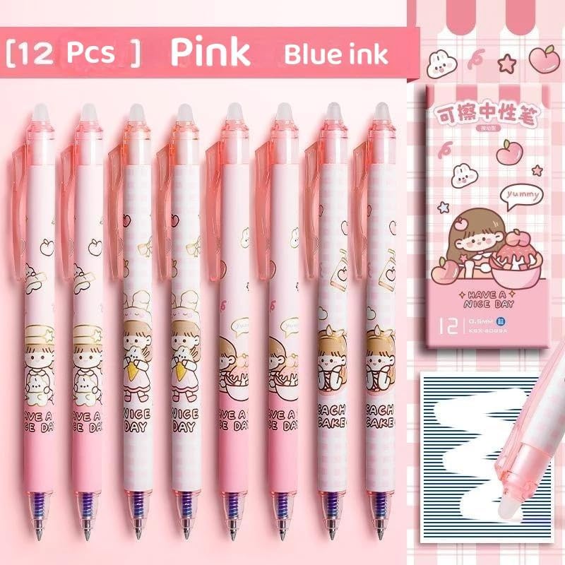 DEOXY 12Pcs Retractable Erasable Gel Pens, 0.5 mm Fine Point Smooth Writing Eraser Pen, Quick Drying Blue Ink for Office School Note Taking Birthday Return Gifts for Kids - Image 3