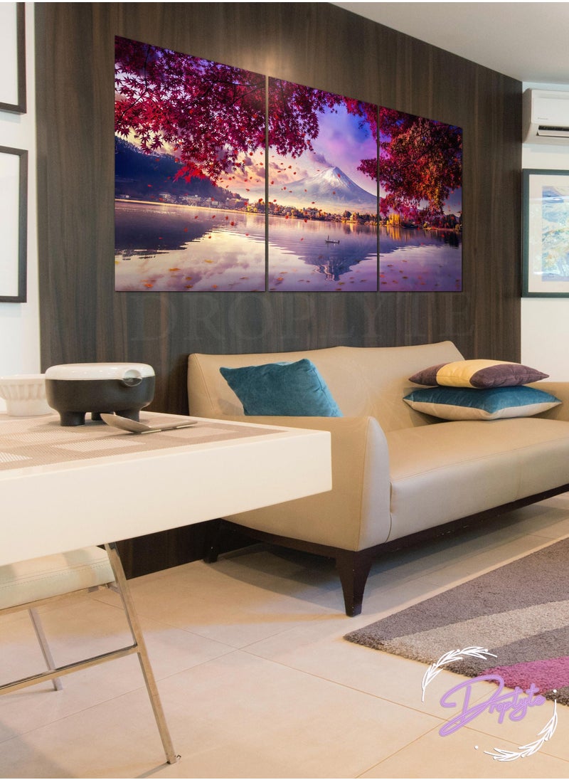 Droplyte 3 Piece Multicolor Ocean and Mountain Decorative Wall Art Wall Decor Card Board MDF Home Decor for Living Room, Drawing Room, Office Room and Bedroom 120CM x 60CM  - Image 1