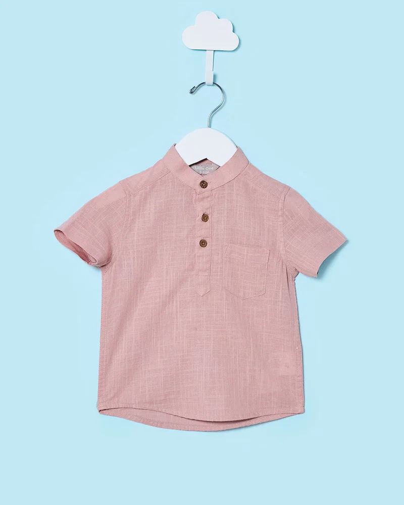 Redtag Infant Boys Peach Mandarin Collar Shirt