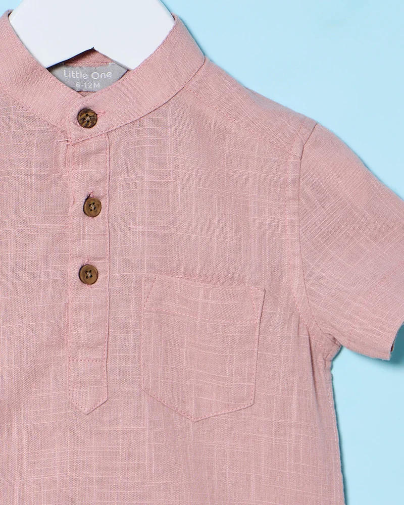 Redtag Infant Boys Peach Mandarin Collar Shirt