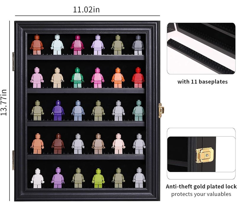 VERANI Minifigures Miniature Display Case Collectibles Display Box Wall Mount Figure Display Curio Cabinet with Lockable Anti Dust Door for Small Objects Lockable Removable Shelves - Small Black - Image 2