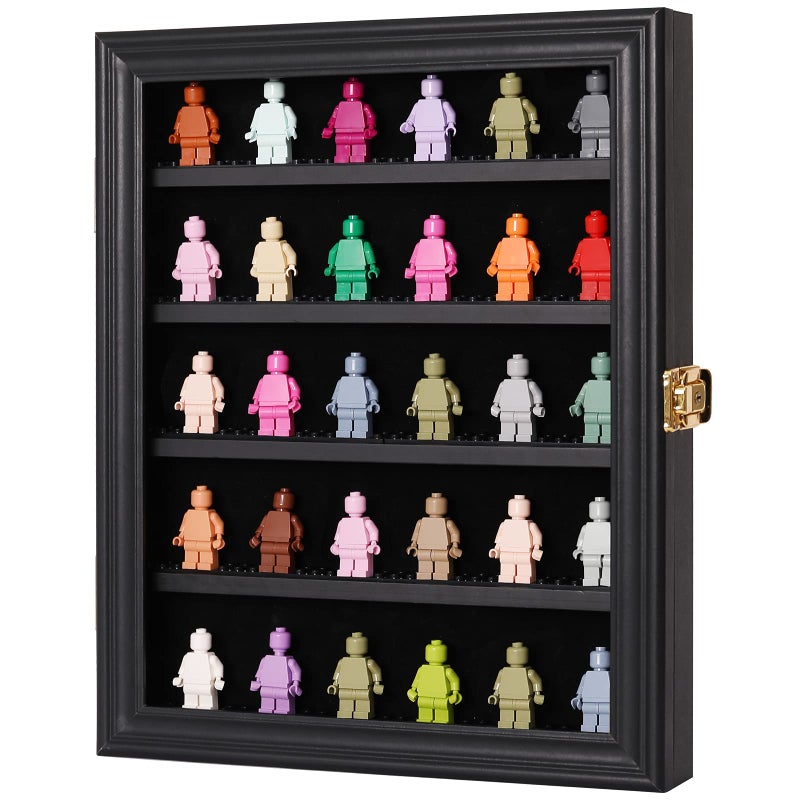 VERANI Minifigures Miniature Display Case Collectibles Display Box Wall Mount Figure Display Curio Cabinet with Lockable Anti Dust Door for Small Objects Lockable Removable Shelves - Small Black - Image 1