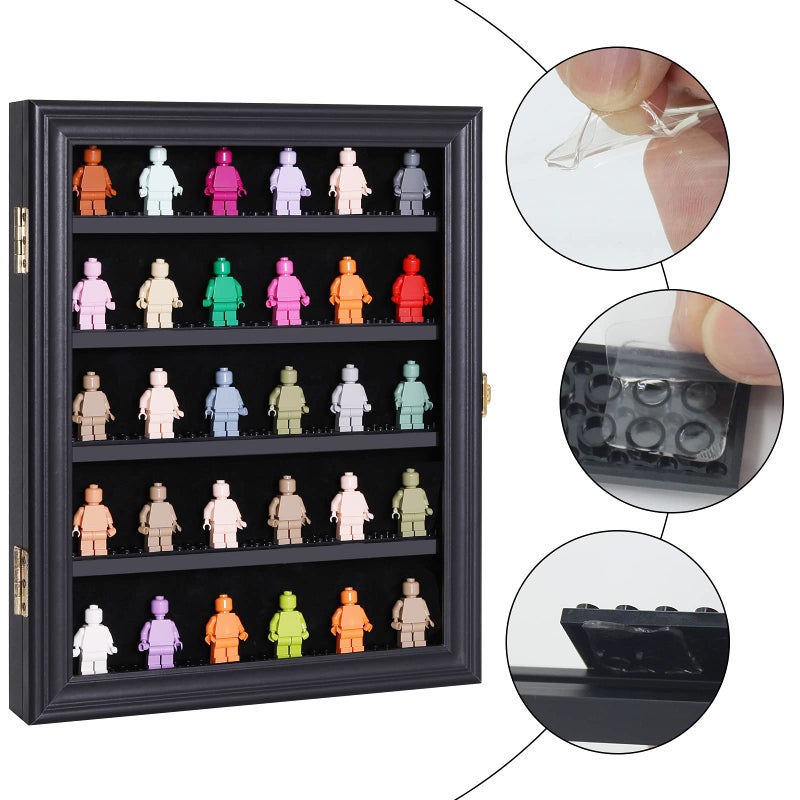VERANI Minifigures Miniature Display Case Collectibles Display Box Wall Mount Figure Display Curio Cabinet with Lockable Anti Dust Door for Small Objects Lockable Removable Shelves - Small Black - Image 5