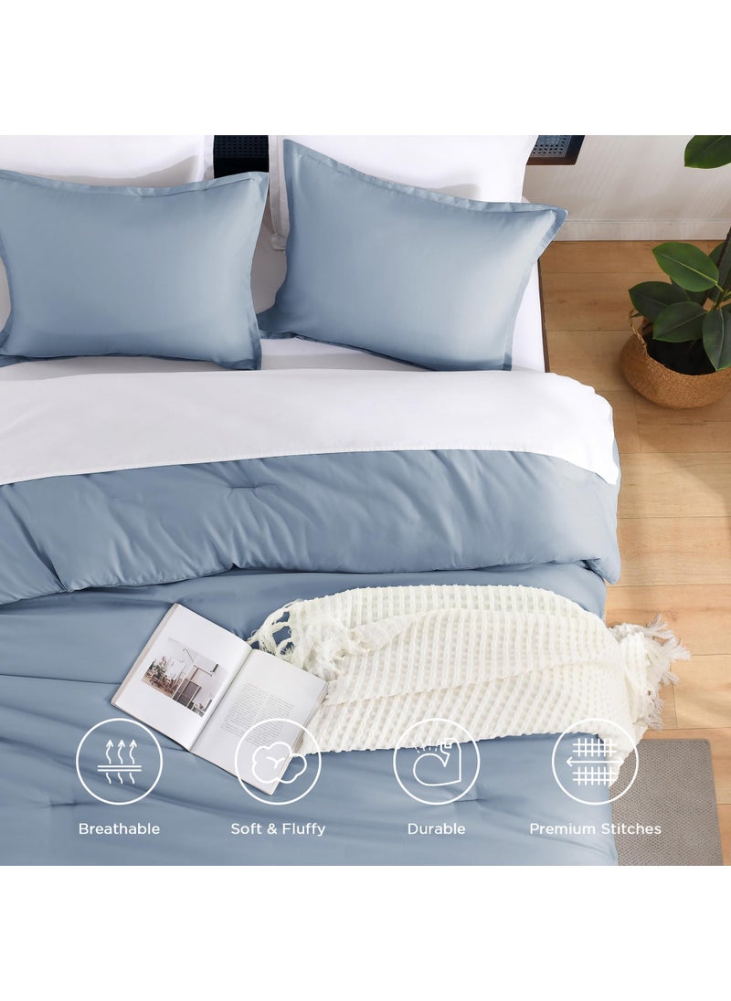 Andency Andency Grayish Blue King Size Comforter Set  3 Pieces Solid Blue Bed Comforter Set  Lightweight Fluffy Blue Bedding Comforter Set for All Season(104x90In Comforter & 2 Pillowcases)  - Image 3