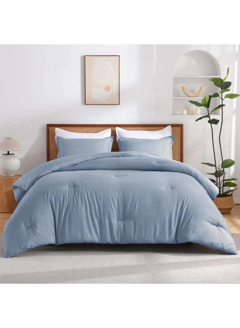 Andency Andency Grayish Blue King Size Comforter Set  3 Pieces Solid Blue Bed Comforter Set  Lightweight Fluffy Blue Bedding Comforter Set for All Season(104x90In Comforter & 2 Pillowcases)  - Image 4