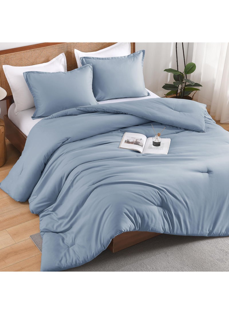 Andency Andency Grayish Blue King Size Comforter Set  3 Pieces Solid Blue Bed Comforter Set  Lightweight Fluffy Blue Bedding Comforter Set for All Season(104x90In Comforter & 2 Pillowcases)  - Image 2