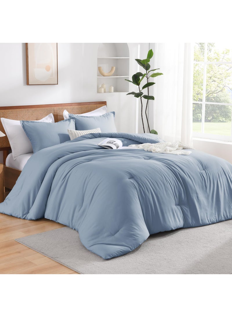 Andency Andency Grayish Blue King Size Comforter Set  3 Pieces Solid Blue Bed Comforter Set  Lightweight Fluffy Blue Bedding Comforter Set for All Season(104x90In Comforter & 2 Pillowcases)  - Image 5