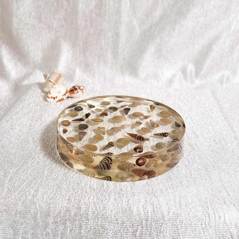 IndionArt Seashell Serenity Resin Thick Drink Coasters Ocean Theme Home Decor Single Round