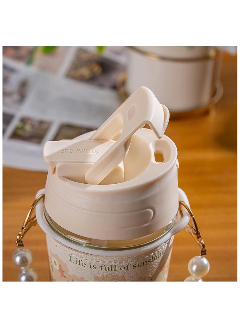 Reusable Coffee Cup Glass Travel Mug with Tote Chain and Non-slip Sleeve, Portable Durable Drinking Tumbler BPA Free, Tulip Glass Water Cup for Girls, 350ml  - Image 4