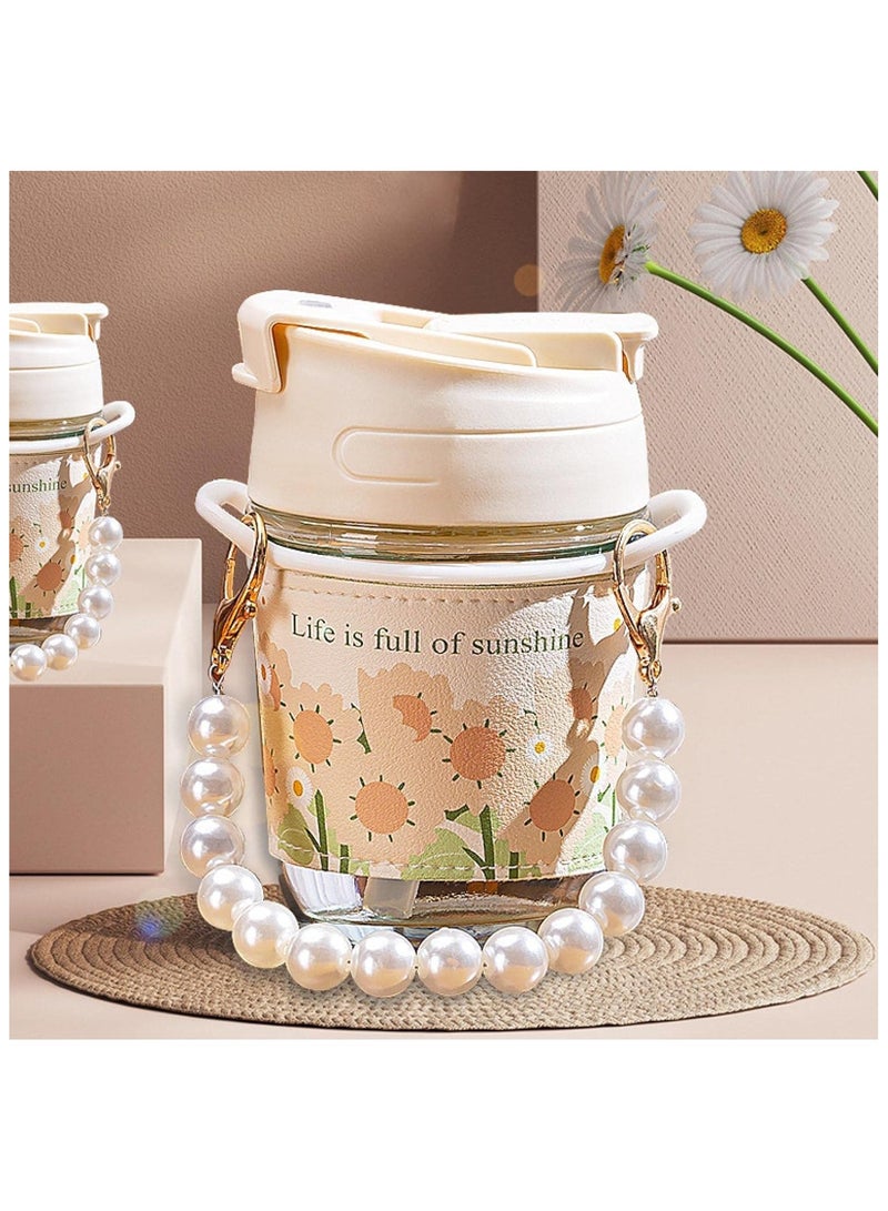 Reusable Coffee Cup Glass Travel Mug with Tote Chain and Non-slip Sleeve, Portable Durable Drinking Tumbler BPA Free, Tulip Glass Water Cup for Girls, 350ml  - Image 5