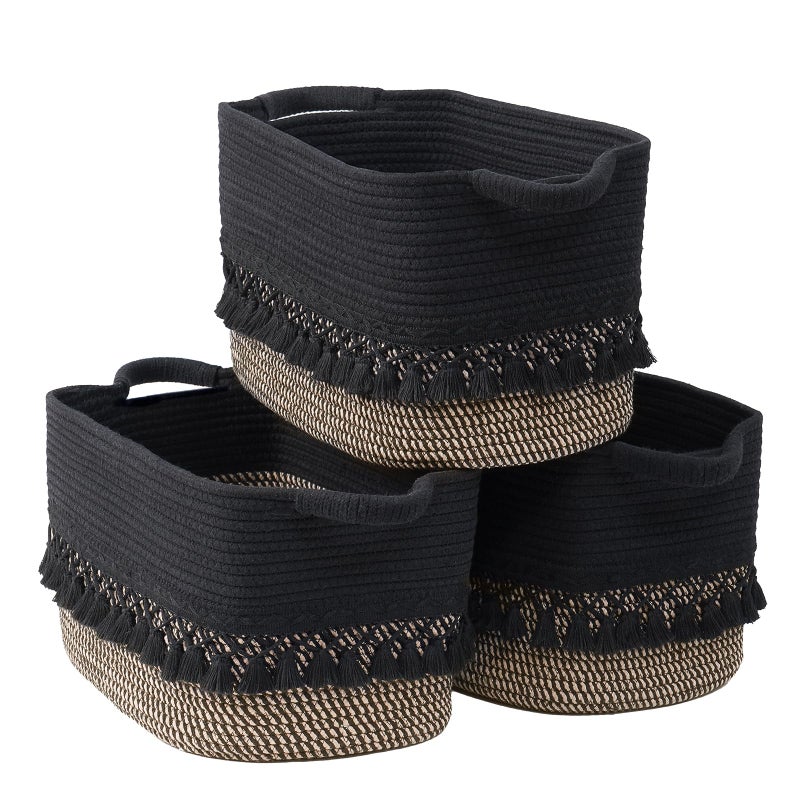 Degeyoyo 2 Pack Storage Basket for Shelves, Boho Cotton Rope Storage Bins with Heavy Tassel, Shelf Baskets Large Woven Baskets for Organizing, Cube Organizer Bins, Baby Laundry Basket for Clothes, Toys, Pets - Image 1