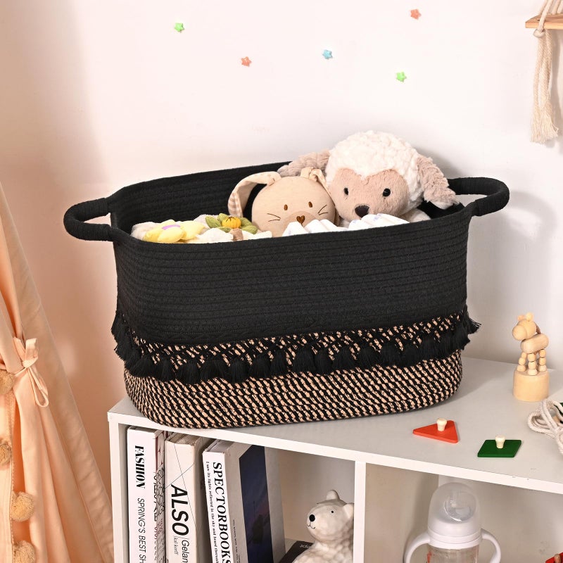 Degeyoyo 2 Pack Storage Basket for Shelves, Boho Cotton Rope Storage Bins with Heavy Tassel, Shelf Baskets Large Woven Baskets for Organizing, Cube Organizer Bins, Baby Laundry Basket for Clothes, Toys, Pets - Image 5