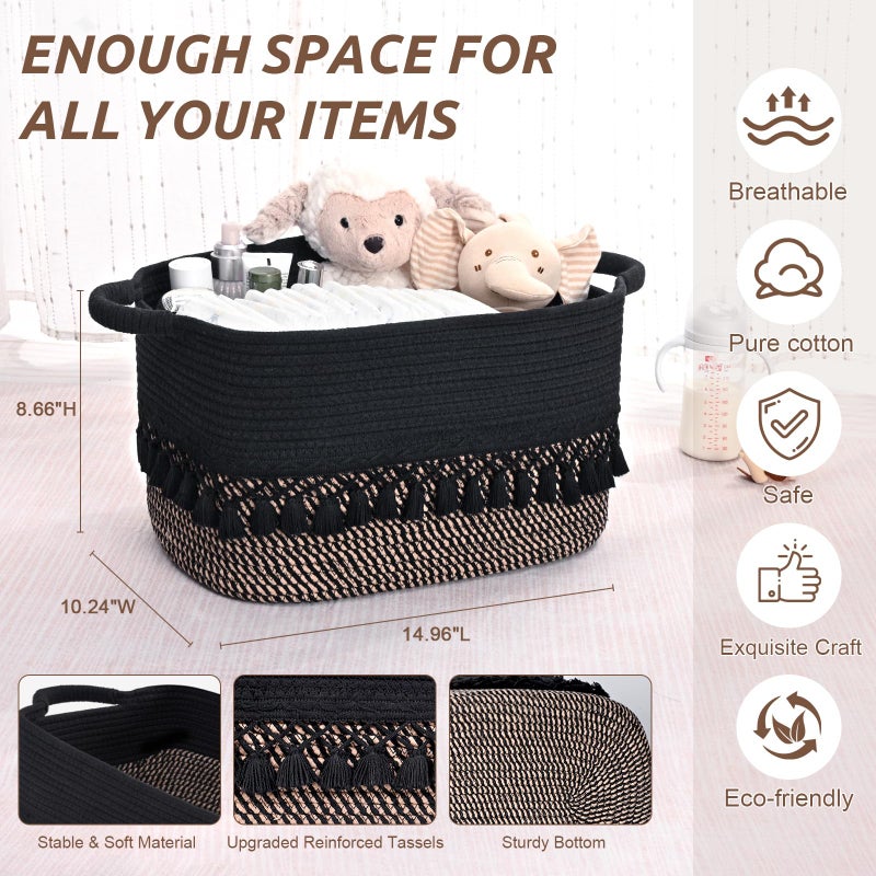 Degeyoyo 2 Pack Storage Basket for Shelves, Boho Cotton Rope Storage Bins with Heavy Tassel, Shelf Baskets Large Woven Baskets for Organizing, Cube Organizer Bins, Baby Laundry Basket for Clothes, Toys, Pets - Image 3
