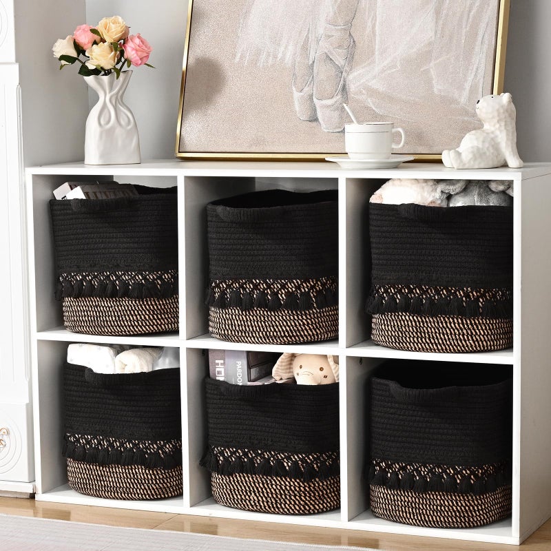 Degeyoyo 2 Pack Storage Basket for Shelves, Boho Cotton Rope Storage Bins with Heavy Tassel, Shelf Baskets Large Woven Baskets for Organizing, Cube Organizer Bins, Baby Laundry Basket for Clothes, Toys, Pets - Image 4