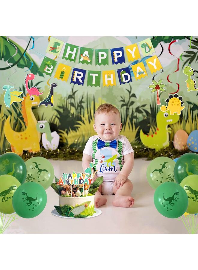 Bluejw Dinosaur Birthday Party Supplies, 104 Pcs Supplies Set for Boys and Girls, Include Balloons, Banner, Tablecloth, Stickers, Hanging Swirls, Aluminum Film Cake Topper Cupcake Toppers - Image 3