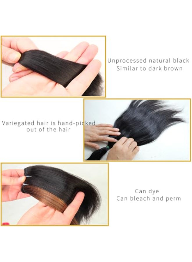 PIDIAUE Kinky Straight Bundles Human Hair Yaki Straight Bundles Weave 12A Brazilian Remy Hair 18 20 22 inch Real Unprocessed Virgin Human Hair Extensions Natural Color - Image 3