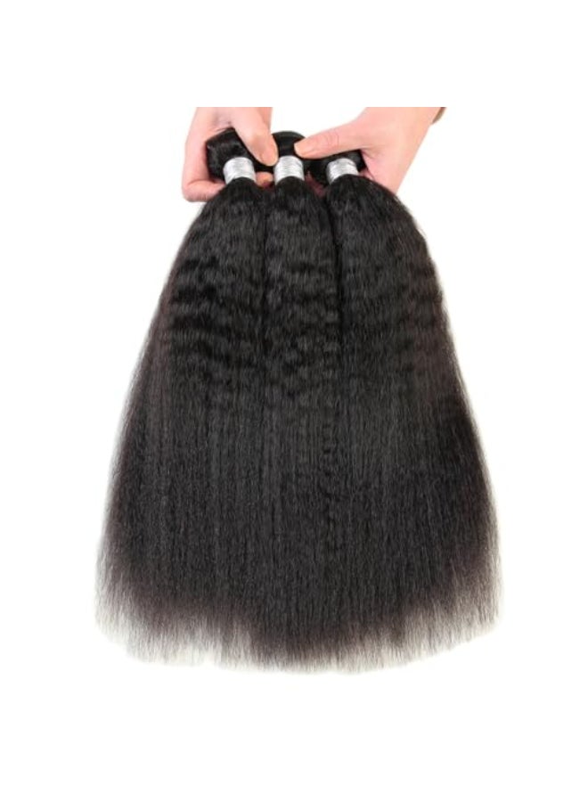 PIDIAUE Kinky Straight Bundles Human Hair Yaki Straight Bundles Weave 12A Brazilian Remy Hair 18 20 22 inch Real Unprocessed Virgin Human Hair Extensions Natural Color - Image 1