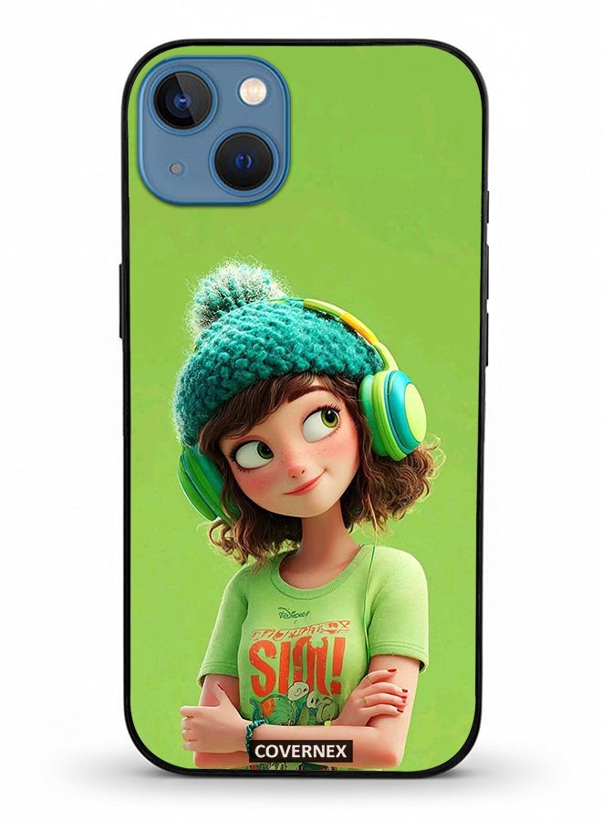 Covernex Apple iPhone 13 Protective Case Cover Printed Featuring Music Vibes Cozy Girl - Image 2
