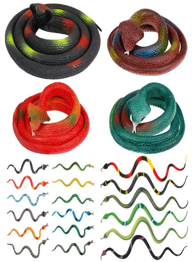 Outee 22 Pcs Realistic Rubber Snakes Fake Snakes 3-39 Inch Black Snake for Garden Props to Scare Birds, Squirrels, Scary Gag Rubber Lifelike Snakes Halloween Pranks Props Easter Gifts - Image 1