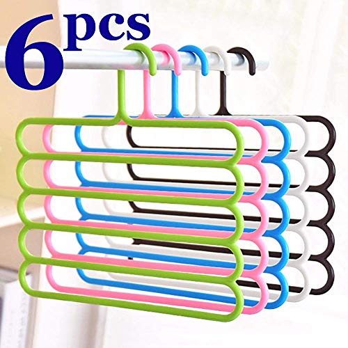 Inditradition 5 Layer Pant Cloth Hanger, Wardrobe Hanger | Space Saving Multi-Layer Design, Assorted Colour, Plastic (Pack of 6) - Image 1