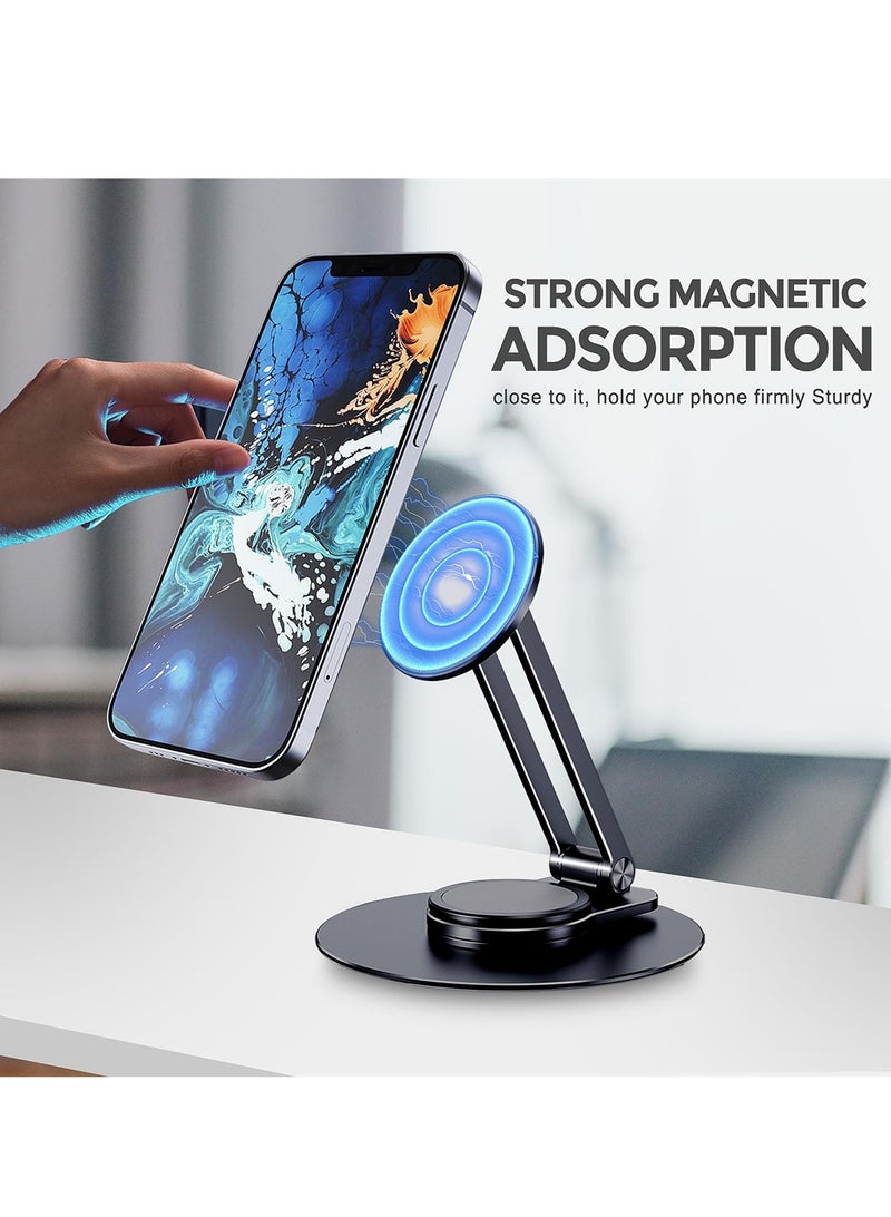 Excefore حامل هاتف مغناطيسي للمكتب لهاتف iPhone، حامل هاتف من الألومنيوم قابل للتعديل والطي، حامل هاتف محمول مغناطيسي يدور 360 درجة، متوافق مع iPhone 15 14 13 12 Pro، Pro Max، Plus، Mini - Image 2