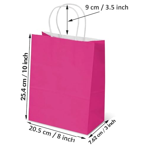 Aakriti Gift Bag Kraft Paper Bags With Handle For Birthdays, Weddings, and Parties Colorful, Durable, and Stylish Gift Packaging Bags, Perfect For Special Events 10 X 8 X 3 Inch (Dark Pink, 25) - Image 2