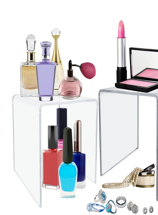 BANBERRY DESIGNS Clear Acrylic Display Stands - Set of 2 - Tall U-Shaped Stands - 4"H Transparent Risers - Weddings - Parties - Home Decor - Table Top Displays - Craft Shows - Image 5