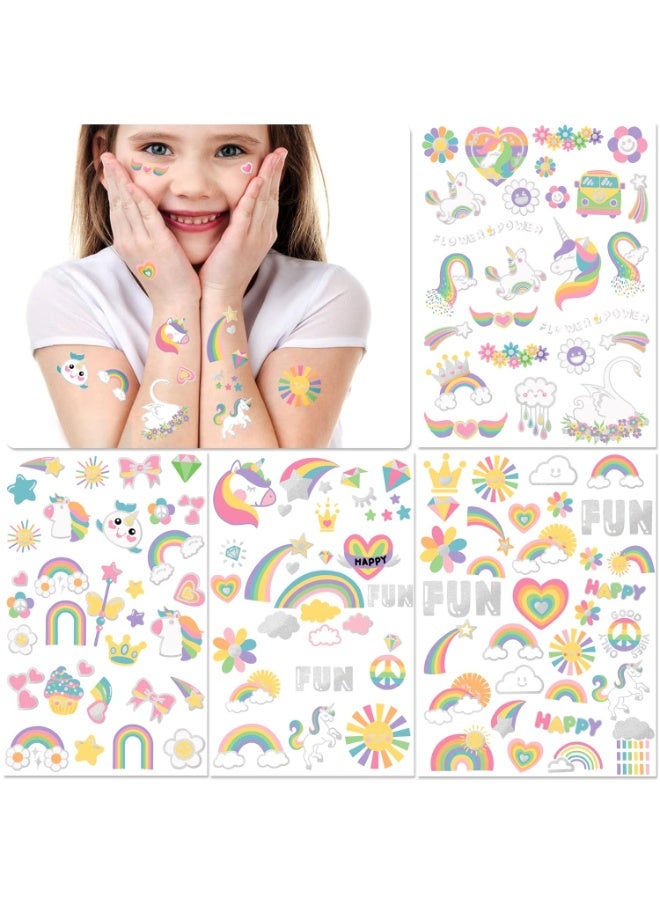 HTKCRX Temporary Tattoo for Kids Unicorn Rainbow Flower Cute-118 Glitter Styles Crown Swan Metallic Waterproof Groovy Fake Tattoos Body Face Tattoos Stickers Birthday Party Favors Decorations for Girls Boys - Image 2