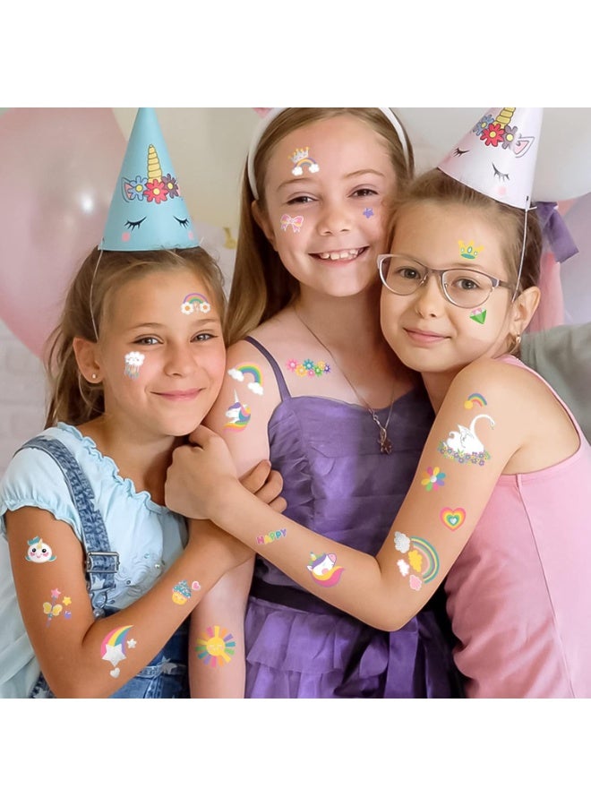 HTKCRX Temporary Tattoo for Kids Unicorn Rainbow Flower Cute-118 Glitter Styles Crown Swan Metallic Waterproof Groovy Fake Tattoos Body Face Tattoos Stickers Birthday Party Favors Decorations for Girls Boys - Image 5