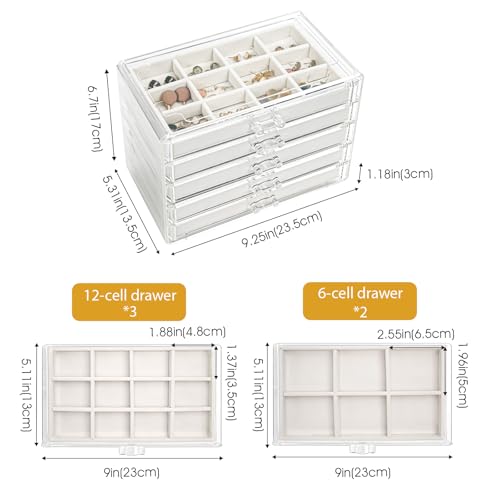 ProCase Earring Holder Organizer Jewelry Box with 5 Drawers, Acrylic Clear Earring Case with Adjustable Velvet Trays for Women - Warmwhite,5 Layers - Image 4
