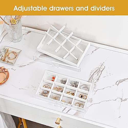 ProCase Earring Holder Organizer Jewelry Box with 5 Drawers, Acrylic Clear Earring Case with Adjustable Velvet Trays for Women - Warmwhite,5 Layers - Image 2