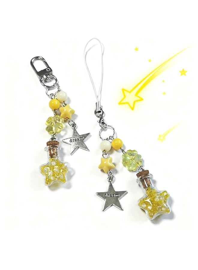 Dream Make a Wish”2PCS Star Wishing Bottle Beaded Phone Lanyard Cute Keychain Accessory with Anti-Loss Strap for Phones Wallets for Ladies Girl Mutual Friend Gift - Image 1