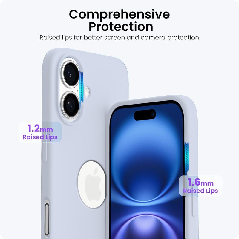 Elzzi غطاء ميكروفايبر مزخرف متوافق مع غلاف آيفون 16 بلس سائل سيليكوني كامل الجسم 4 طبقات أغطية واقية مضادة للصدمات مع حواف كاميرا مرتفعة (6.7 بوصة، أزرق ضبابي) - Image 4