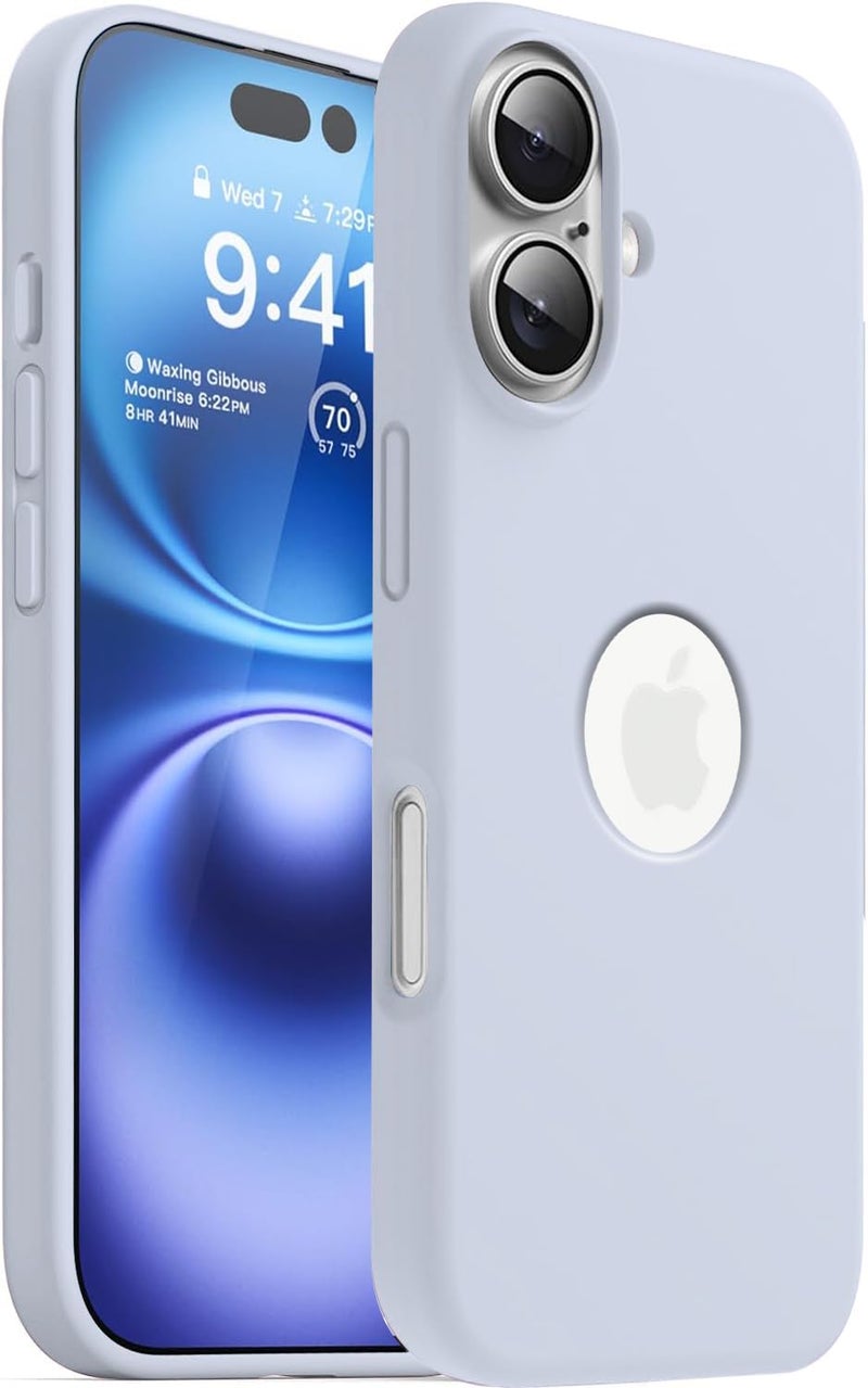 Elzzi غطاء ميكروفايبر مزخرف متوافق مع غلاف آيفون 16 بلس سائل سيليكوني كامل الجسم 4 طبقات أغطية واقية مضادة للصدمات مع حواف كاميرا مرتفعة (6.7 بوصة، أزرق ضبابي) - Image 1