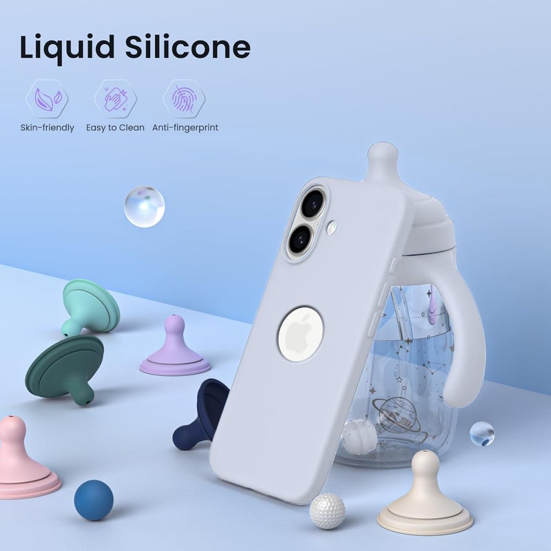 Elzzi غطاء ميكروفايبر مزخرف متوافق مع غلاف آيفون 16 بلس سائل سيليكوني كامل الجسم 4 طبقات أغطية واقية مضادة للصدمات مع حواف كاميرا مرتفعة (6.7 بوصة، أزرق ضبابي) - Image 3