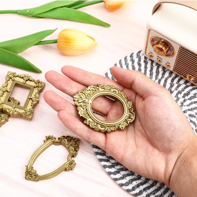 Sibba Vintage Resin Picture Frame 10 PCS Mini Gold Baroque Small Antique Ornaments Table Top Jewelry Display Oval Rectangle Wall Hanging Photography Holder for DIY Photo Christmas Home Decor - Image 3