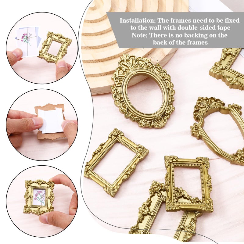 Sibba Vintage Resin Picture Frame 10 PCS Mini Gold Baroque Small Antique Ornaments Table Top Jewelry Display Oval Rectangle Wall Hanging Photography Holder for DIY Photo Christmas Home Decor - Image 5