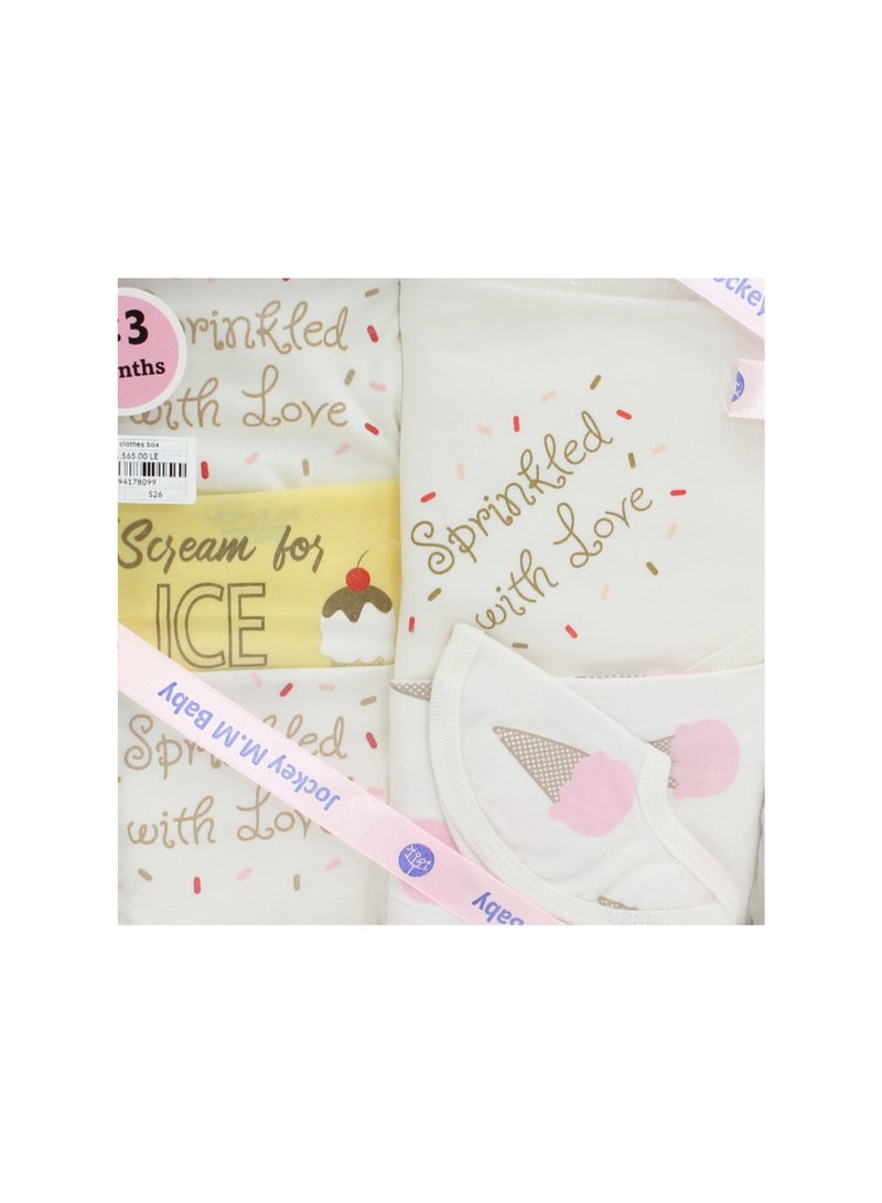 Baby Girls Gift Clothes Box – Off-White with Ice Cream Print 0-3m (10Pcs) - Image 4