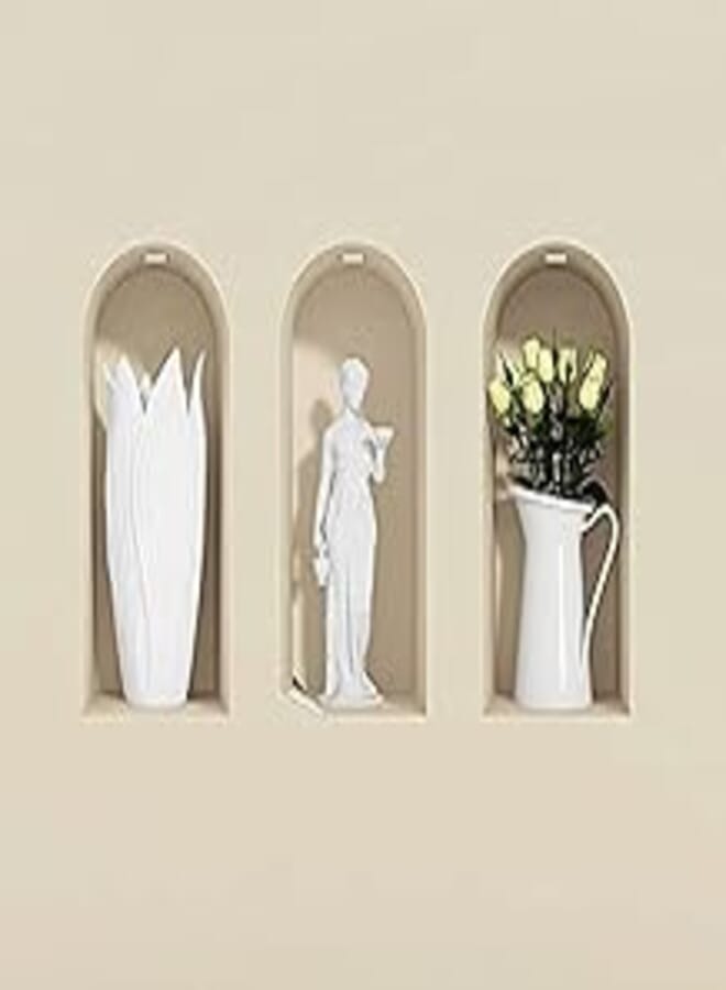 Decorative 3D Effect Sticker White Rose and Statue 3pieces (65x100cm)