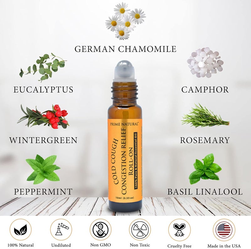 Prime Natural زيت أساسي لتخفيف احتقان السعال البارد 10 مل جاهز للاستخدام لفك احتقان الجيوب الأنفية وآلام العضلات والصداع والنوم - Image 2