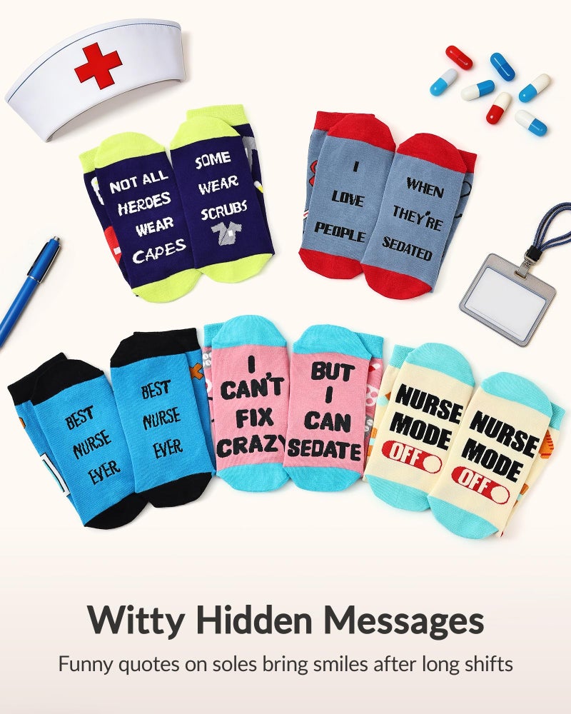 Jeasona Nurse Gifts for Women Gifts for Nurses Funny Fun Nurse Week Crew Cotton Socks Women's Gifts for Nurses Female Nursing Accessories for School Nurses Day Graduates Stuff Birthday Essentials - Image 3