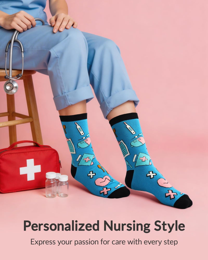 Jeasona Nurse Gifts for Women Gifts for Nurses Funny Fun Nurse Week Crew Cotton Socks Women's Gifts for Nurses Female Nursing Accessories for School Nurses Day Graduates Stuff Birthday Essentials - Image 4