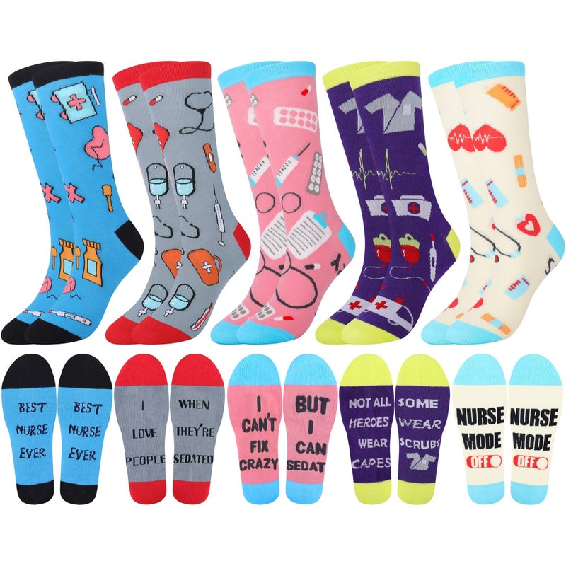 Jeasona Nurse Gifts for Women Gifts for Nurses Funny Fun Nurse Week Crew Cotton Socks Women's Gifts for Nurses Female Nursing Accessories for School Nurses Day Graduates Stuff Birthday Essentials - Image 1